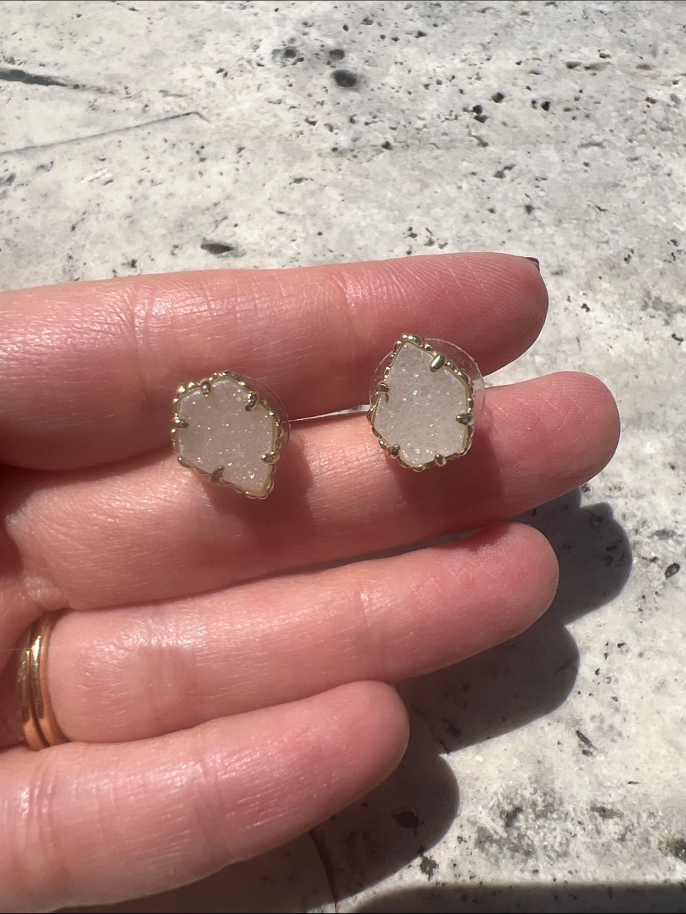 Gold-Trim White Druzy Stud Earrings - Kendra Scott